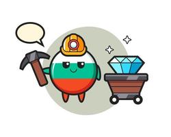 Character Illustration of bulgaria flag badge as a miner vector