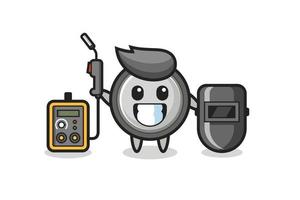 Character mascot of button cell as a welder vector