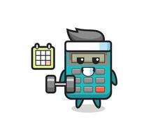 calculator mascot cartoon doing fitness with dumbbell vector