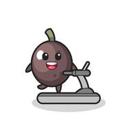 black olive cartoon character walking on the treadmill vector