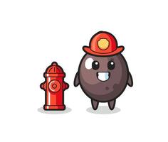 Mascot character of black olive as a firefighter vector