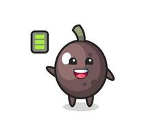 Personaje de mascota de aceituna negra con gesto enérgico. vector