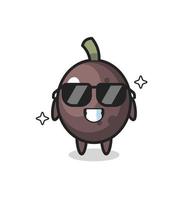 Cartoon mascot of black olive with cool gesture vector