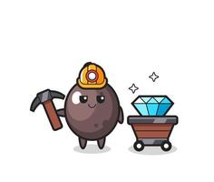 Character Illustration of black olive as a miner vector