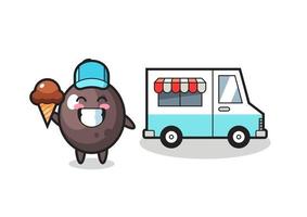 Mascot cartoon of black olive with ice cream truck vector