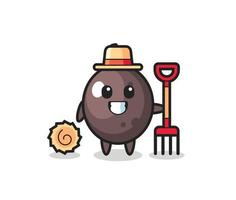 Mascot character of black olive as a farmer vector