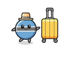 botswana flag badge cartoon illustration with luggage on vacation vector