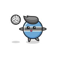 personaje de dibujos animados de la insignia de la bandera de botswana está jugando voleibol vector