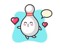 bowling pin character cartoon with kissing gesture vector