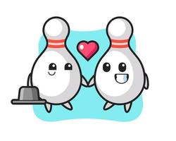 bowling pin cartoon character couple with fall in love gesture vector