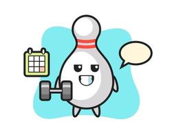 bowling pin mascot cartoon doing fitness with dumbbell vector