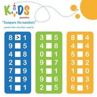 Comparing numbers printable math worksheet vector