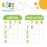 Count and write, printable math worksheet vector