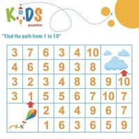 Printable number maze. Find the path from 1 to 10. vector