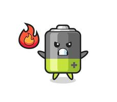 battery character cartoon with angry gesture vector