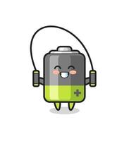 battery character cartoon with skipping rope vector