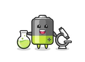 personaje mascota de la batería como científico vector