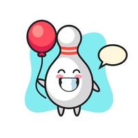 bowling pin mascot illustration is playing balloon vector