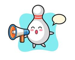 bowling pin character illustration holding a megaphone vector