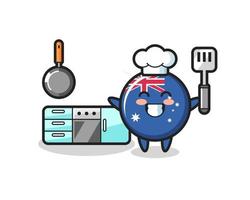 ilustración de personaje de insignia de bandera de australia mientras un chef está cocinando vector