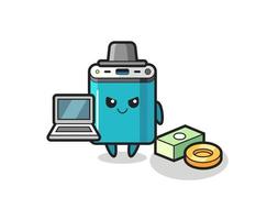 Mascot Illustration of power bank as a hacker vector