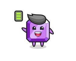 Personaje de mascota de piedra preciosa púrpura con gesto enérgico vector