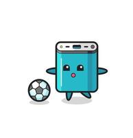 Illustration of power bank cartoon is playing soccer vector