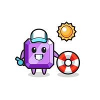 Cartoon mascot of purple gemstone as a beach guard vector