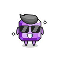 Cartoon mascot of purple gemstone with cool gesture vector