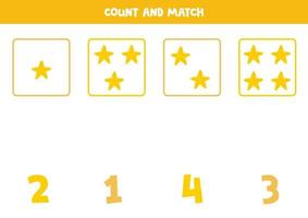 Counting game with cute sea stars. Math worksheet. vector