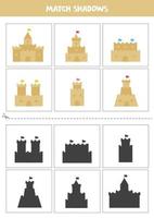 Find shadows of cartoon sand castles. Cards for kids. vector
