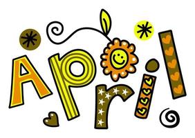 abril mes del año doodle letras de texto vector