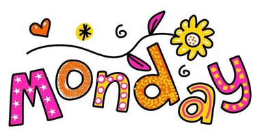 Monday Week Day Doodle Text Lettering vector