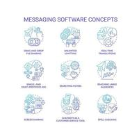 Messaging software blue gradient concept icons set vector