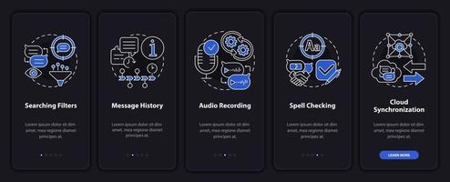 Best messaging feature dark onboarding mobile app page screen vector