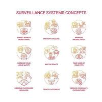 Surveillance systems red concept icons set vector