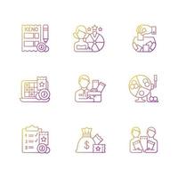 Gambling game types gradient linear vector icons set