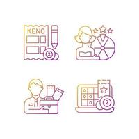 Lottery-like gambling games gradient linear vector icons set