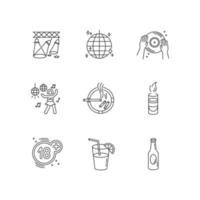 Night club leisure pixel perfect linear icons set vector