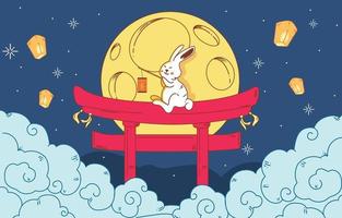 Rabbit Holds a Lantern in Mid Autumn Festival vector