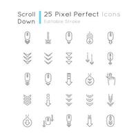 Scroll down pixel perfect linear icons set vector