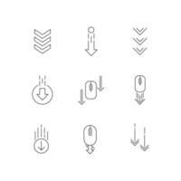 Scrolling down arrows pixel perfect linear icons set vector