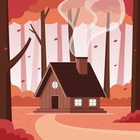 Mountain Cabin in the Woods During Autumn vector