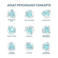 Adult psychology blue concept icons set vector