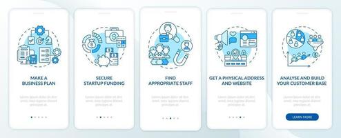 Startup launch steps blue onboarding mobile app page screen vector