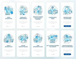 Startup launch blue onboarding mobile app page screen set vector