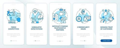 Challenges of launching startup blue onboarding mobile app page screen vector