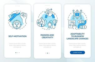 Startup launch requirements blue onboarding mobile app page screen vector