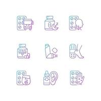 Pharmaceutical drugs gradient linear vector icons set