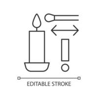 vela encendida con icono de etiqueta manual lineal de fósforo largo vector